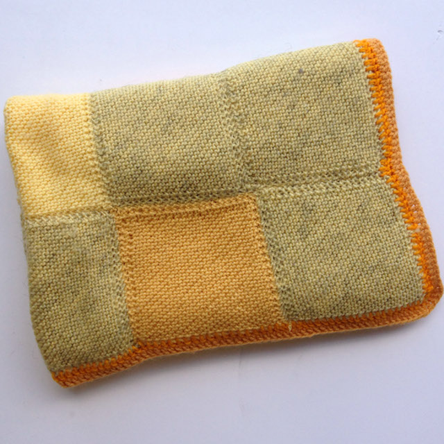 BLANKET, Knitted Yellow Green Patchwork